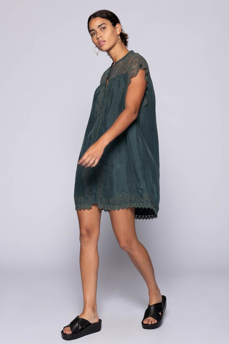 Women Burning Torch Dresses & Jumpsuits | Daphne Short Sleeve Dress, Petrol