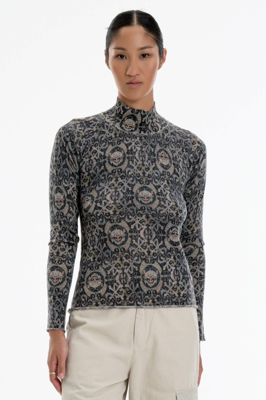 Women Burning Torch Tops | Tate Printed Cashmere Turtleneck, Nouveau