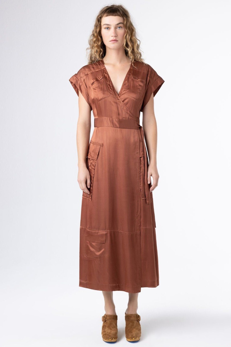 Women Burning Torch Dresses & Jumpsuits | Valentine Wrap Dress, Rust