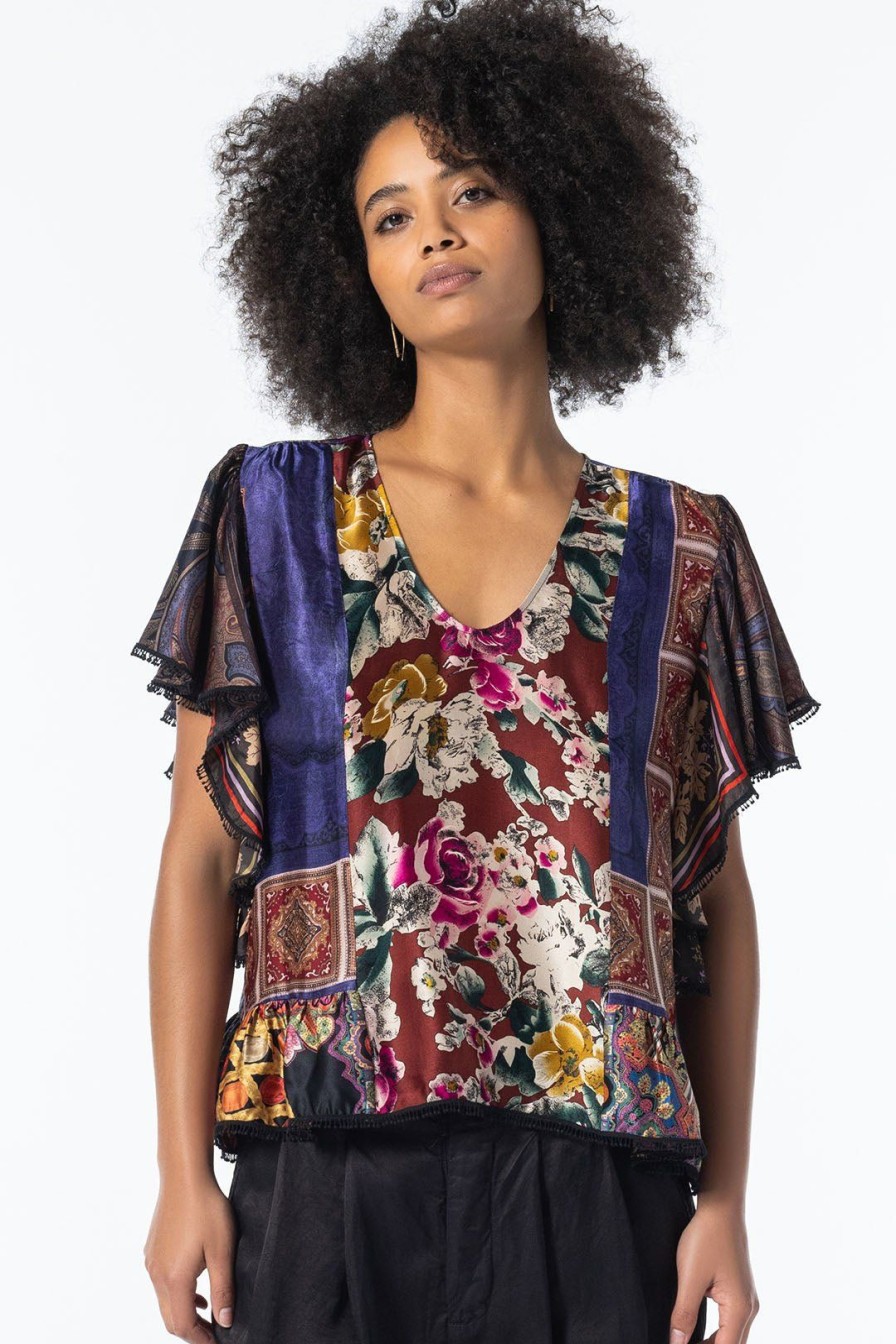 Women Burning Torch Tops | Cosmos Flutter Sleeve Top , Multi