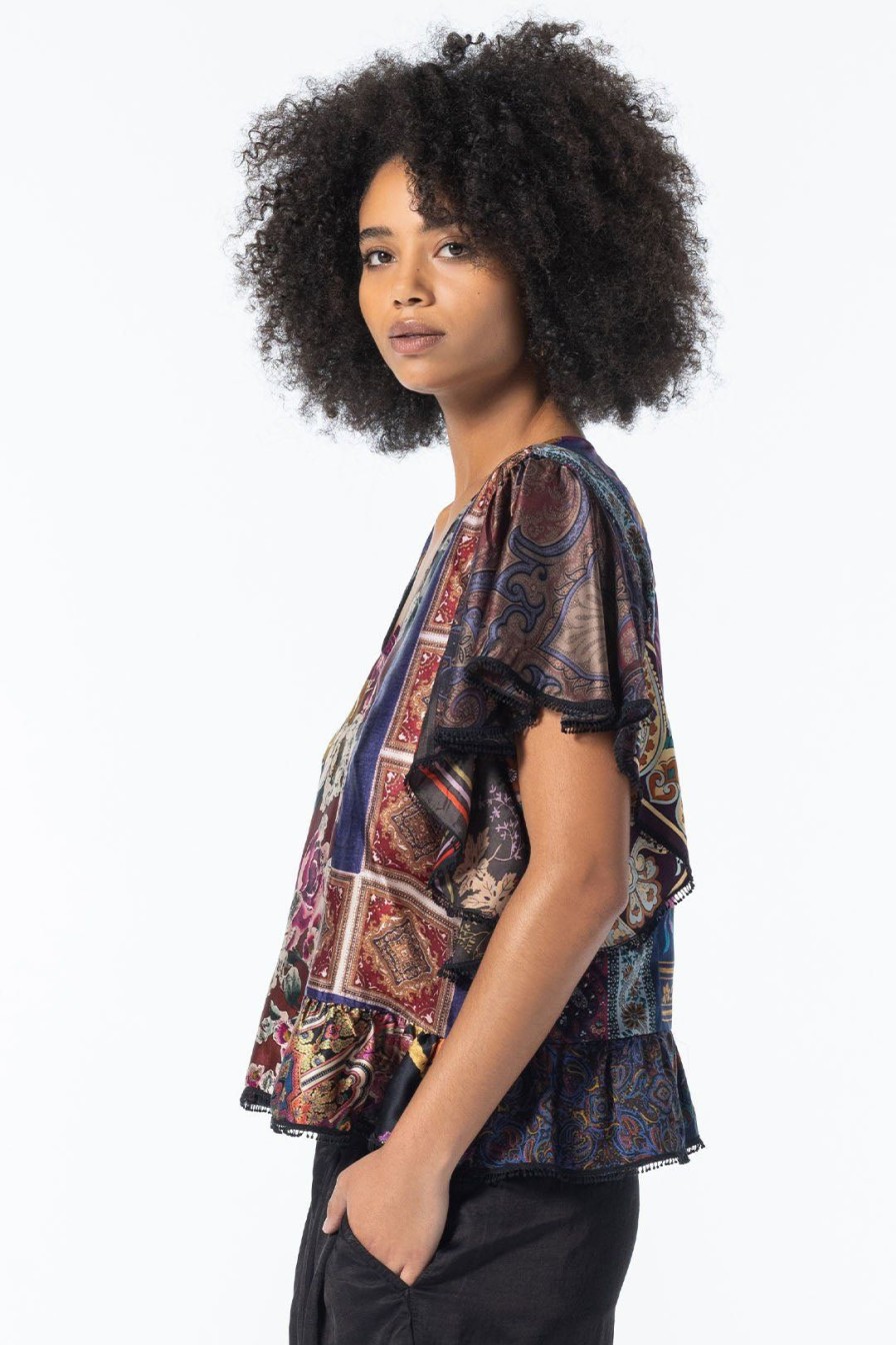 Women Burning Torch Tops | Cosmos Flutter Sleeve Top , Multi