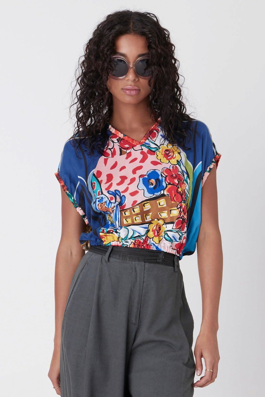 Women Burning Torch Tops | Bridgette Cropped Short Sleeve Top, Multi