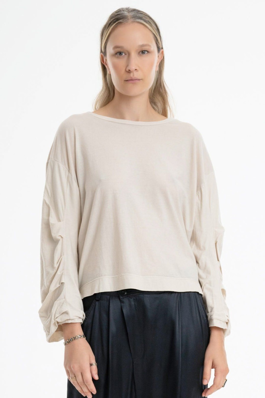 Women Burning Torch Tees | P.C.H. Rouched Sleeve Shirt, Parchment