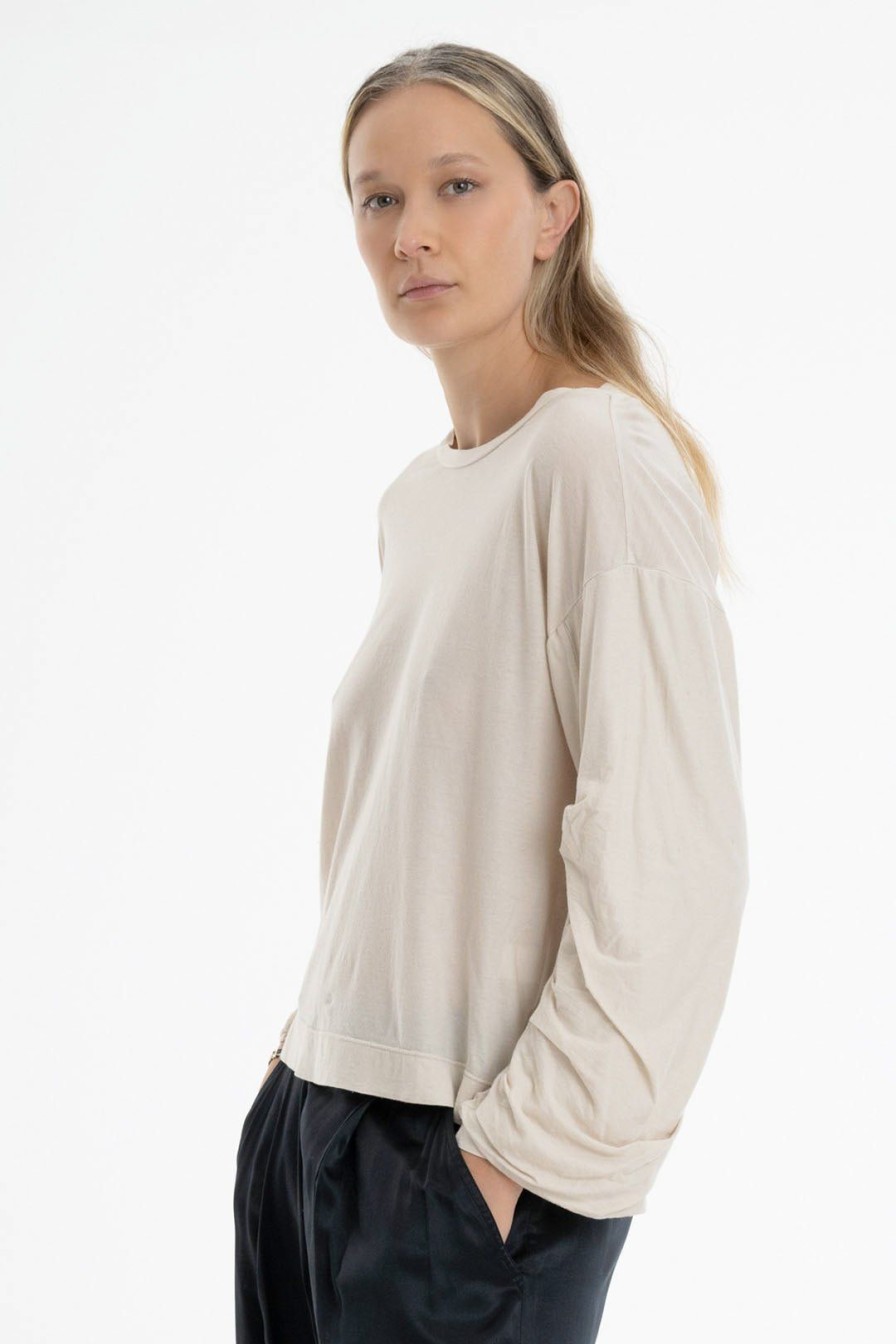 Women Burning Torch Tees | P.C.H. Rouched Sleeve Shirt, Parchment