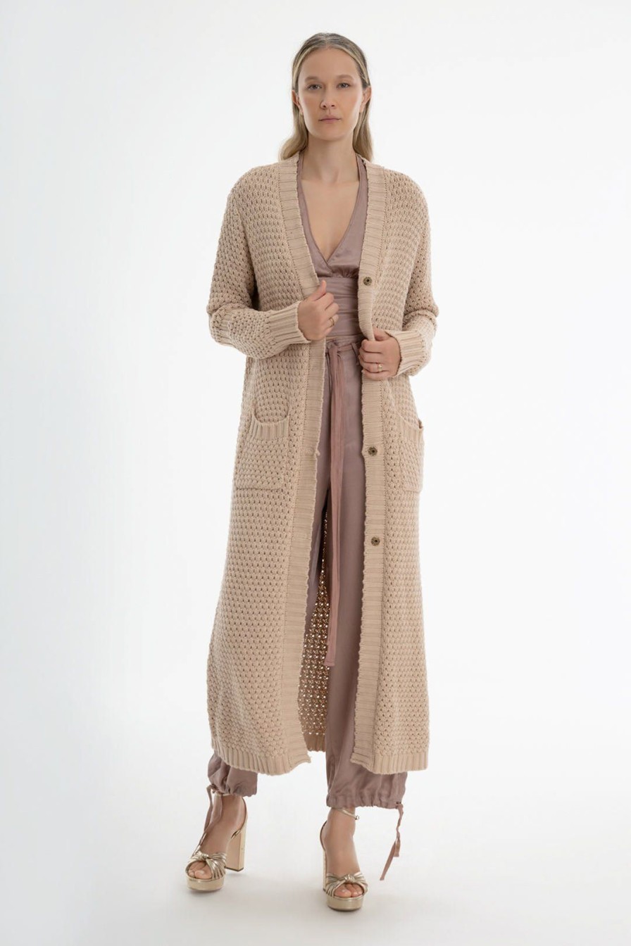 Women Burning Torch Cashmere & Knits | Honeycomb Long Cardigan, Powder