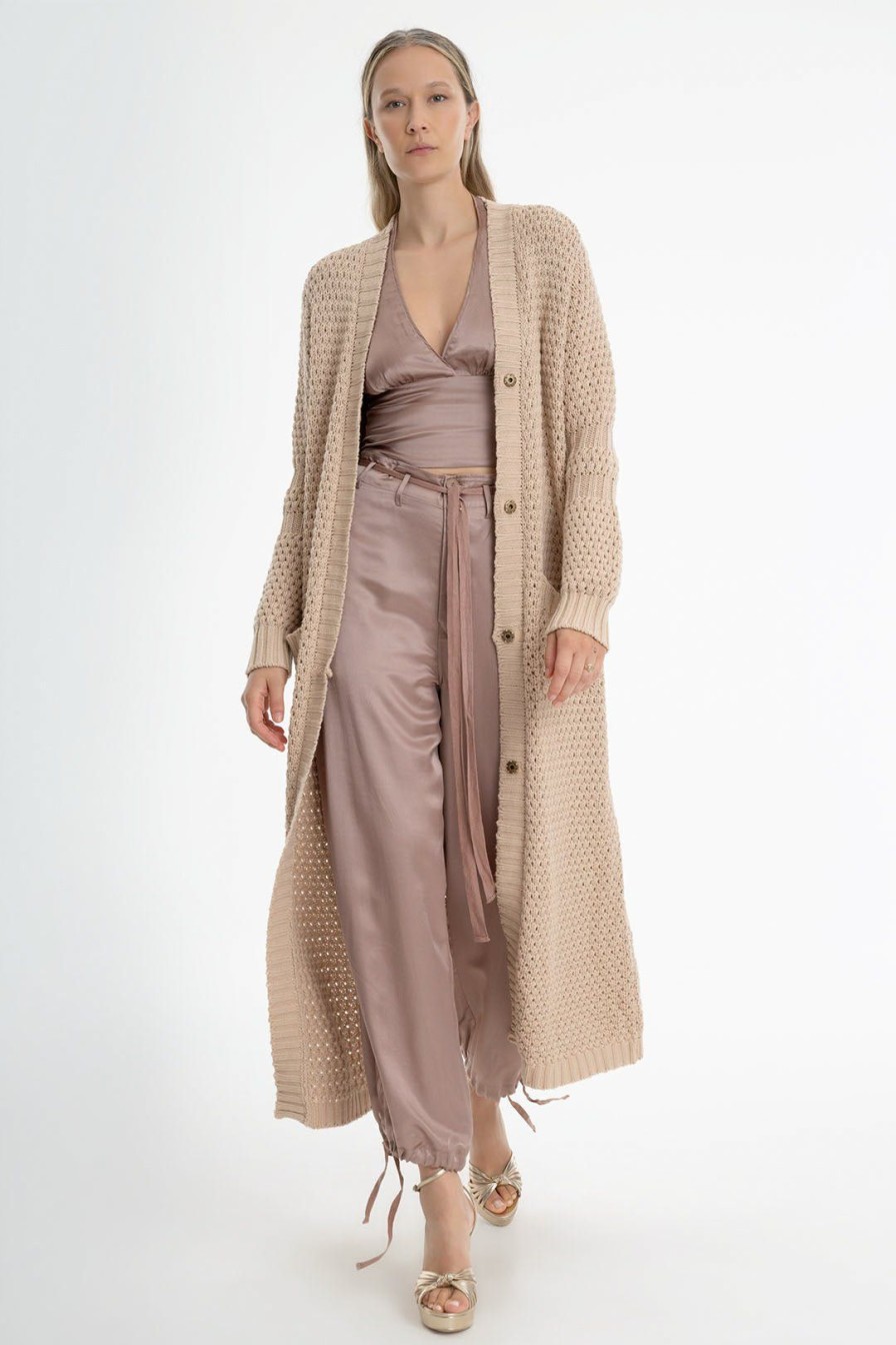 Women Burning Torch Cashmere & Knits | Honeycomb Long Cardigan, Powder