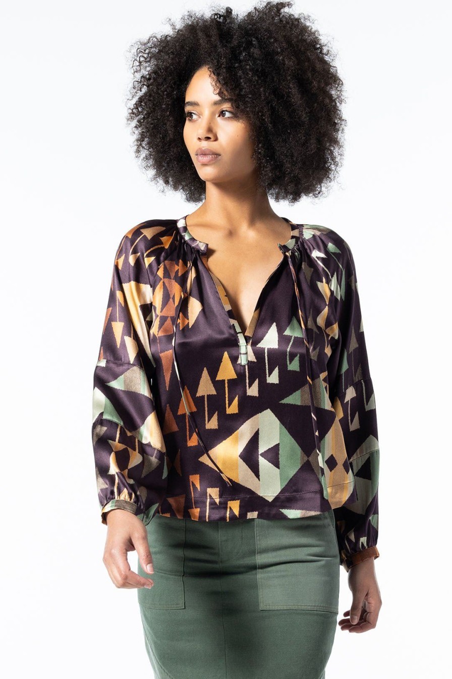 Women Burning Torch Tops | Labyrinth Long Sleeve Blouse, Multi