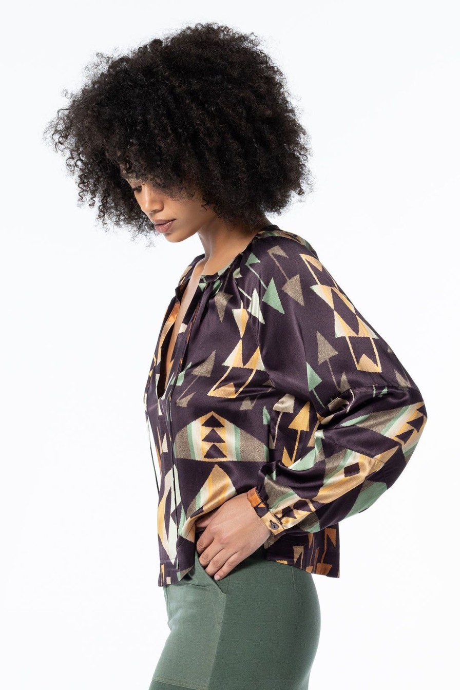 Women Burning Torch Tops | Labyrinth Long Sleeve Blouse, Multi