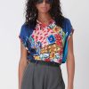 Women Burning Torch Upcycled | Bridgette Cropped Short Sleeve Top, Multi