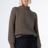 Women Burning Torch Cashmere & Knits | Honeycomb Cropped Turtleneck Sweater, Cypress