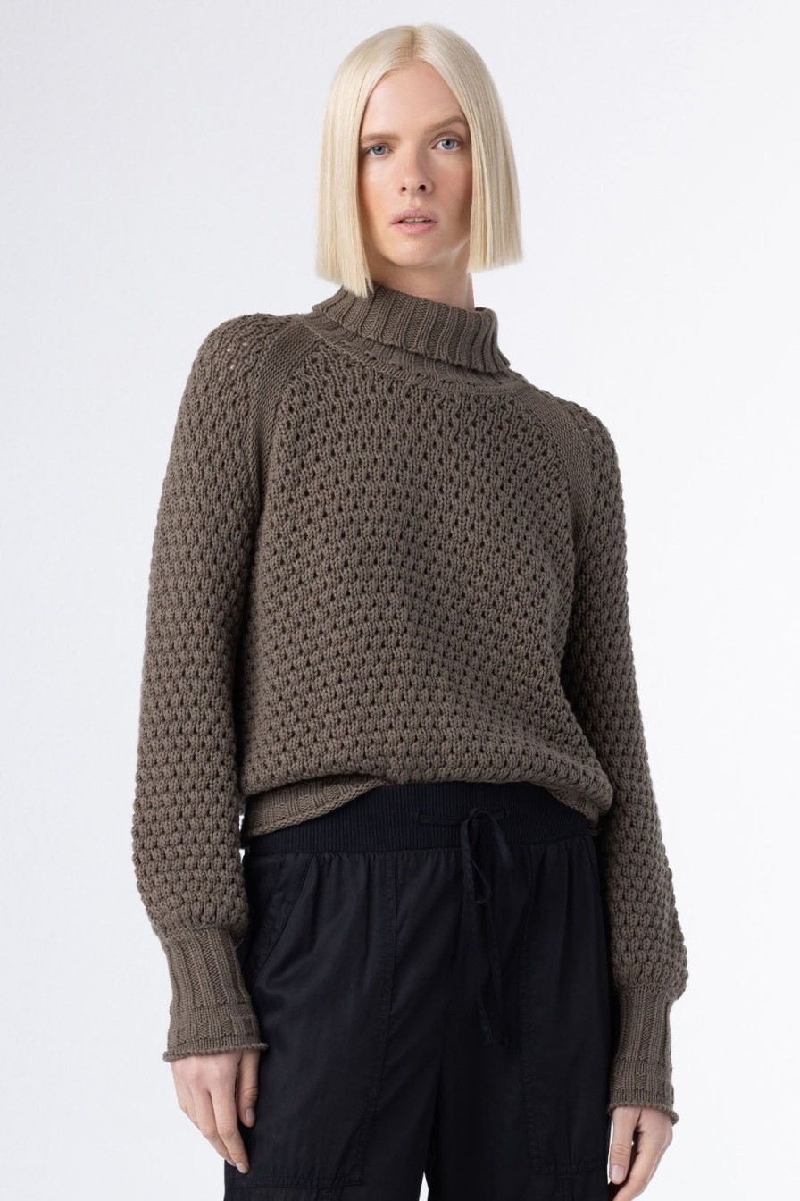 Women Burning Torch Cashmere & Knits | Honeycomb Cropped Turtleneck Sweater, Cypress