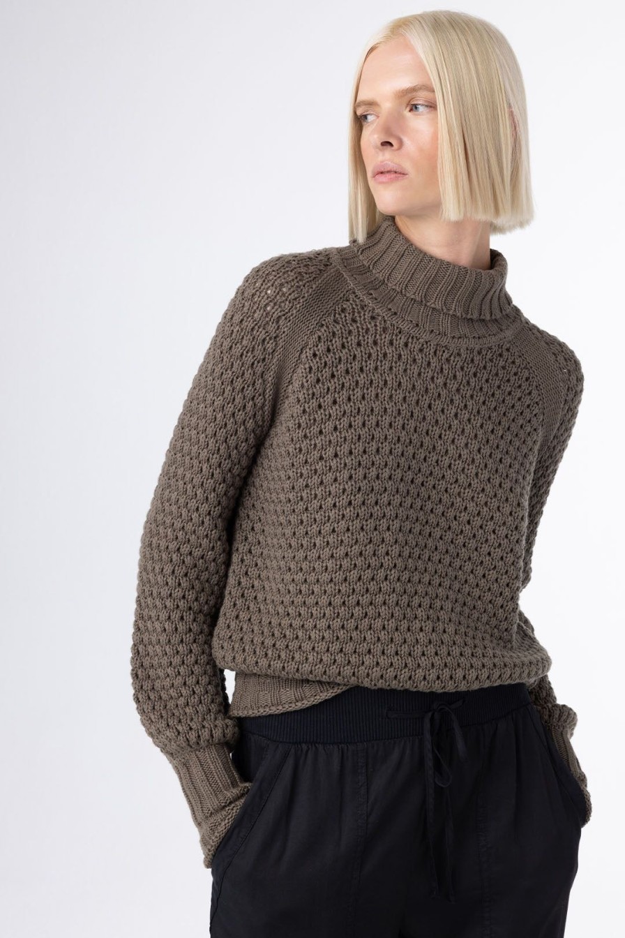 Women Burning Torch Cashmere & Knits | Honeycomb Cropped Turtleneck Sweater, Cypress