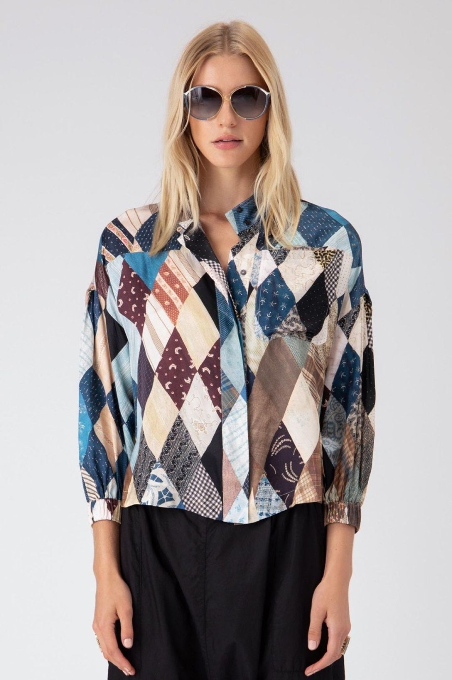 Women Burning Torch Tops | Calder Button Down Top, Multi