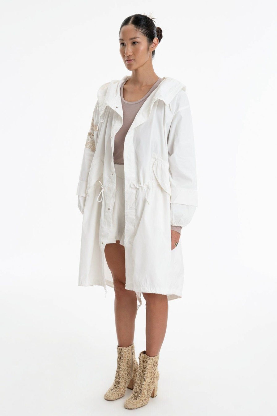 Women Burning Torch Upcycled | Catalina Embroidered Coat, White