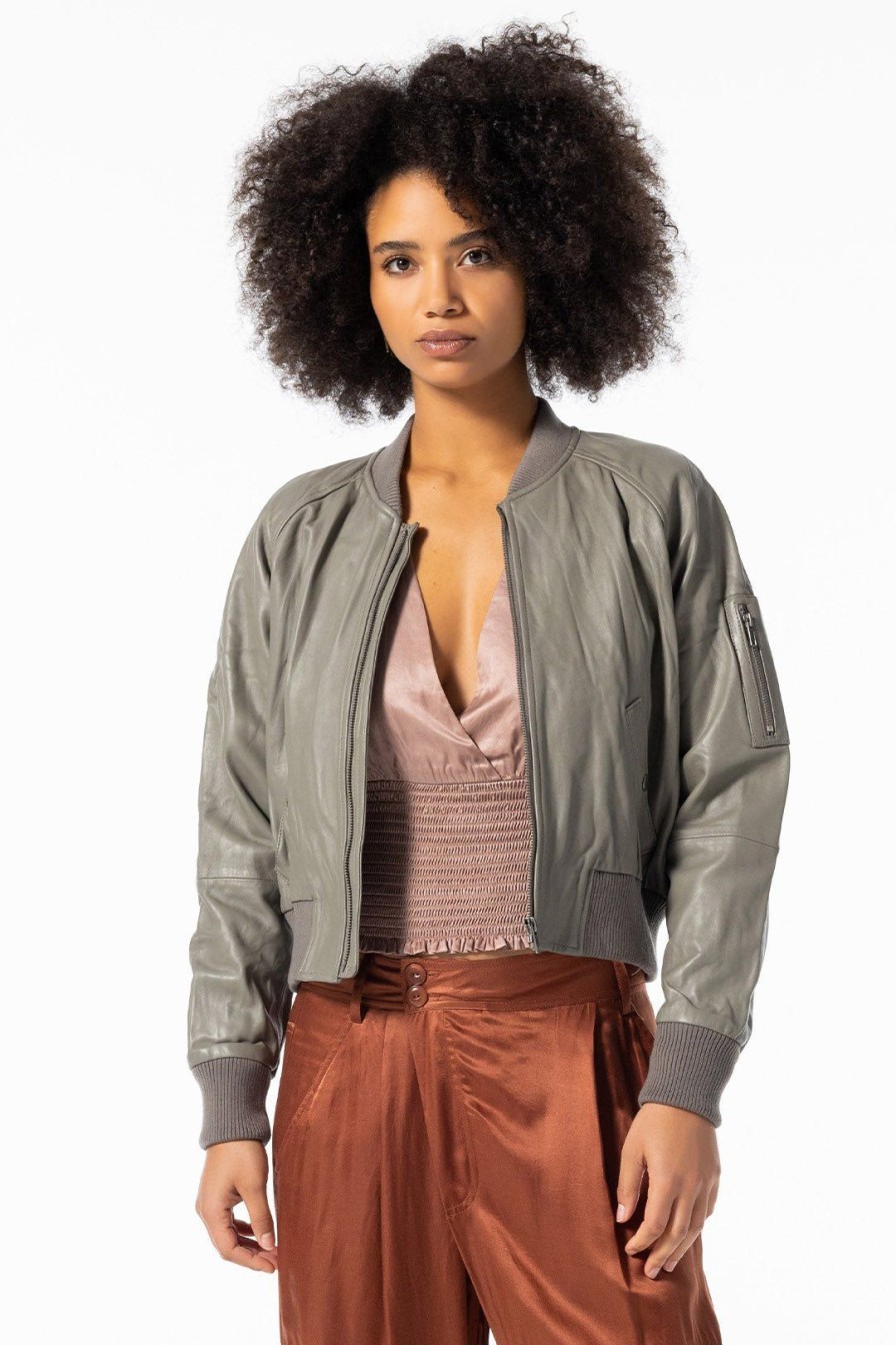 Women Burning Torch Leather | Leather Bomber Jacket, Cement