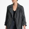 Women Burning Torch Leather | Washed Leather Micro Trench, Vintage Black