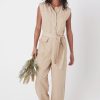 Women Burning Torch Dresses & Jumpsuits | Utility Sleeveless Jumpsuit, Khaki