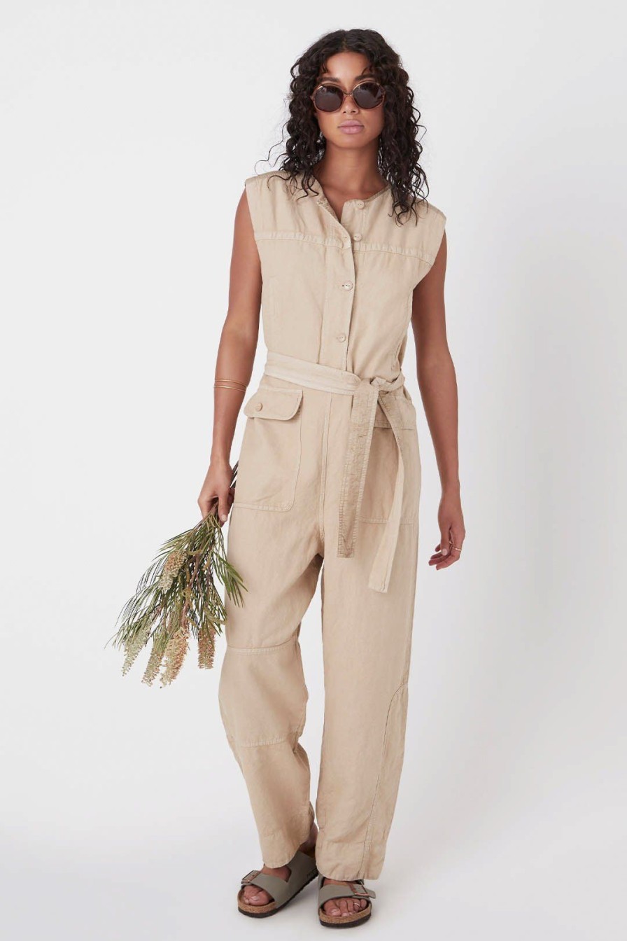 Women Burning Torch Dresses & Jumpsuits | Utility Sleeveless Jumpsuit, Khaki