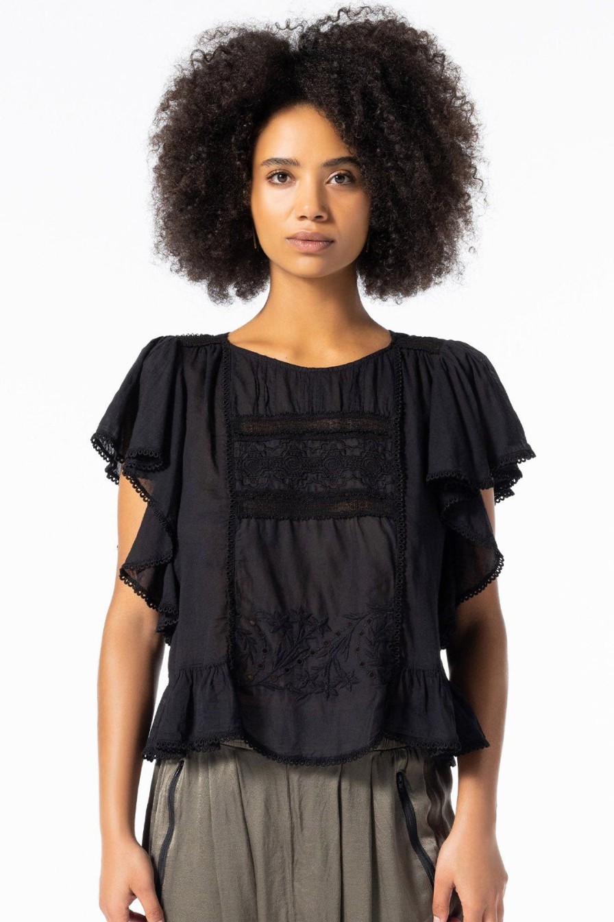 Women Burning Torch Tops | Athena Peplum Top, Black