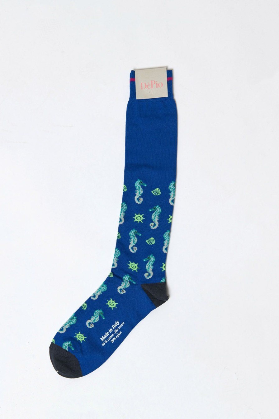 Women Burning Torch Socks | Mens Blue Seahorse Socks Multi