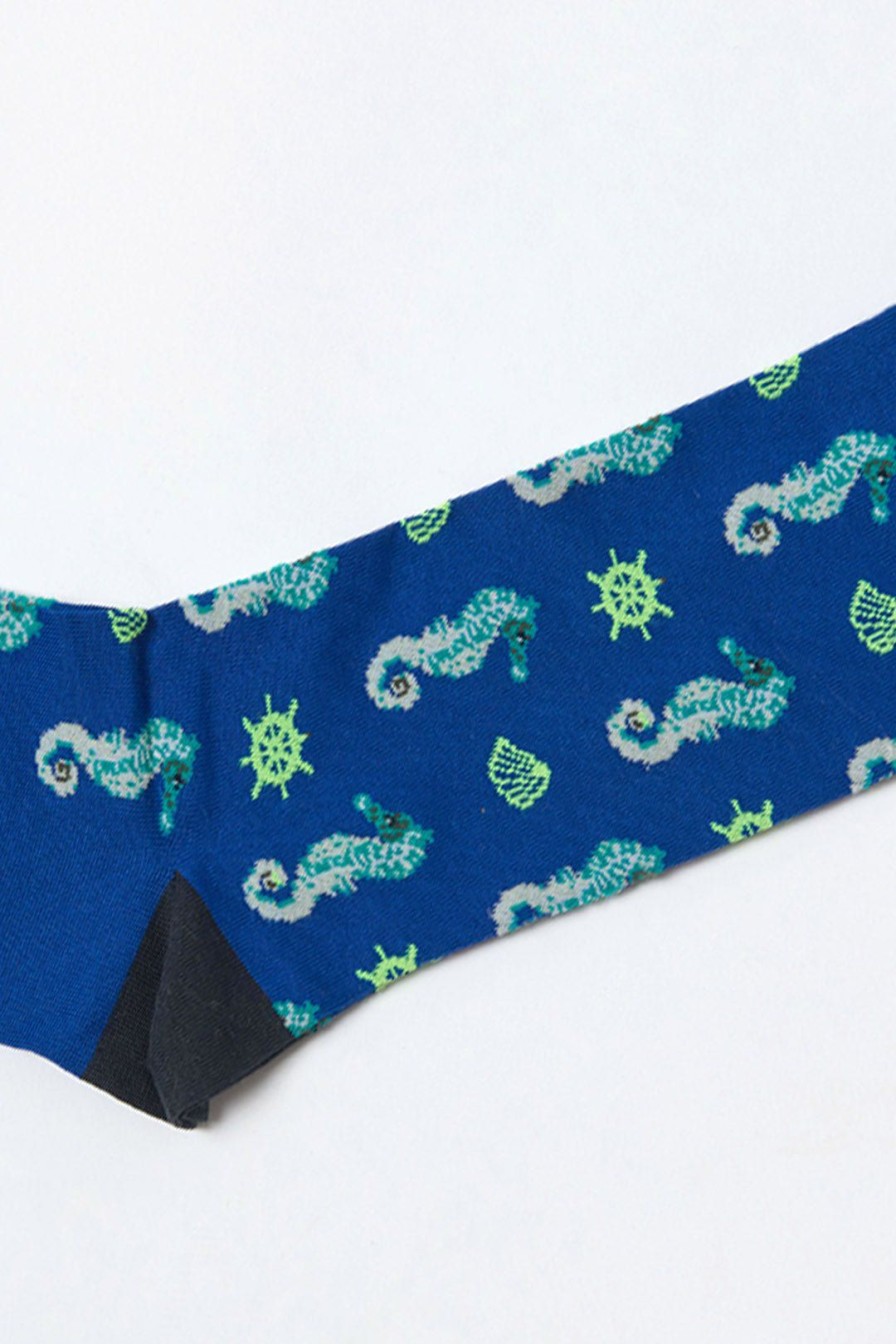 Women Burning Torch Socks | Mens Blue Seahorse Socks Multi