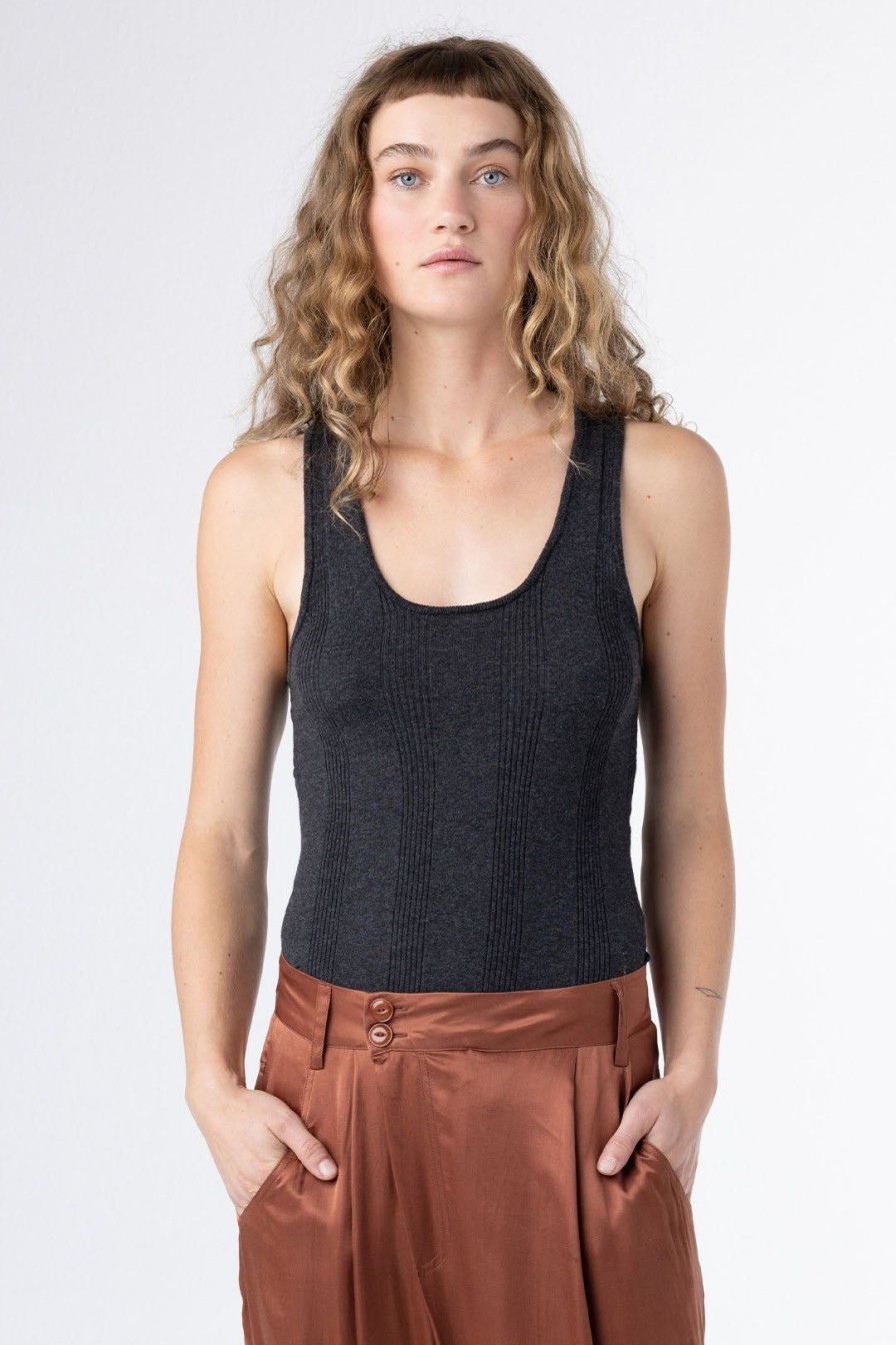 Women Burning Torch Tops | Honeycomb Knit Cami, Charcoal