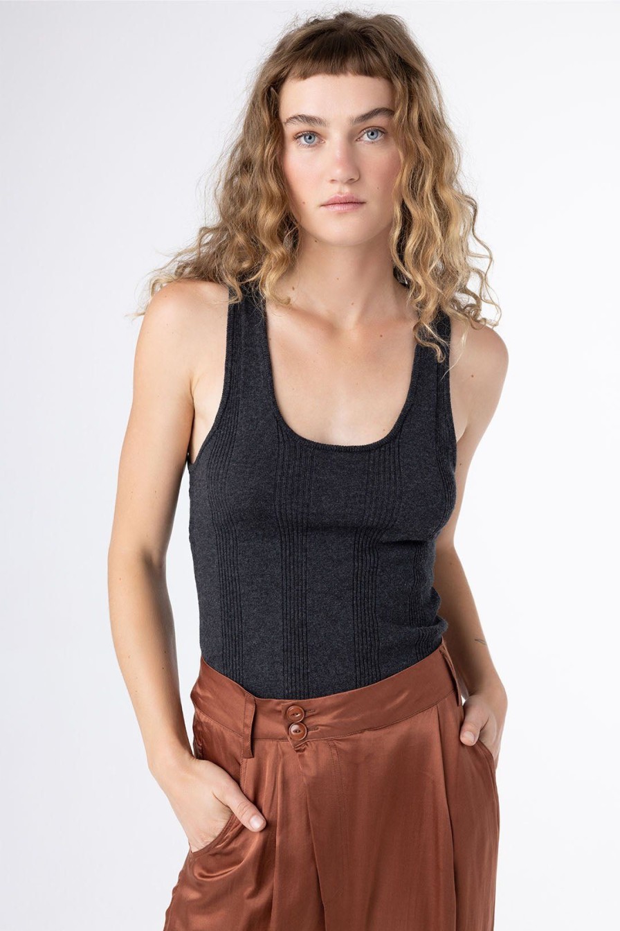 Women Burning Torch Tops | Honeycomb Knit Cami, Charcoal