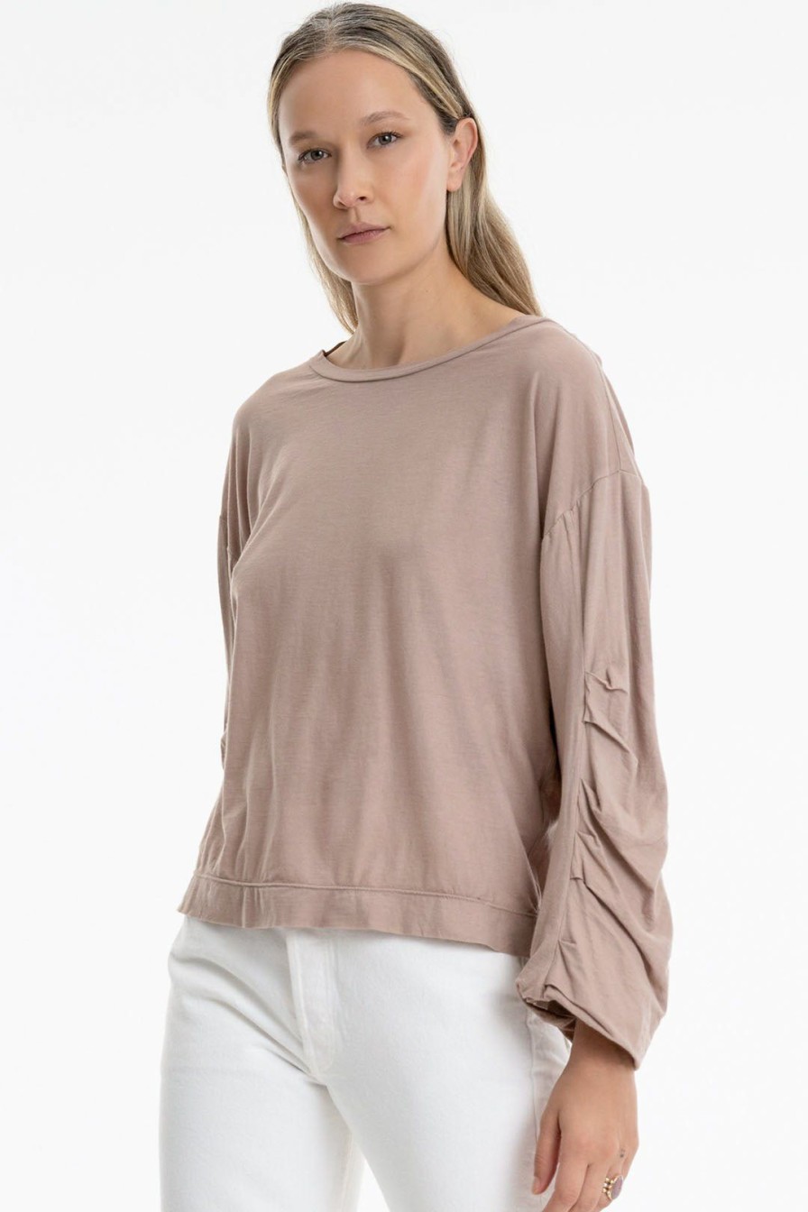 Women Burning Torch Tees | P.C.H. Rouched Sleeve Shirt, Dune