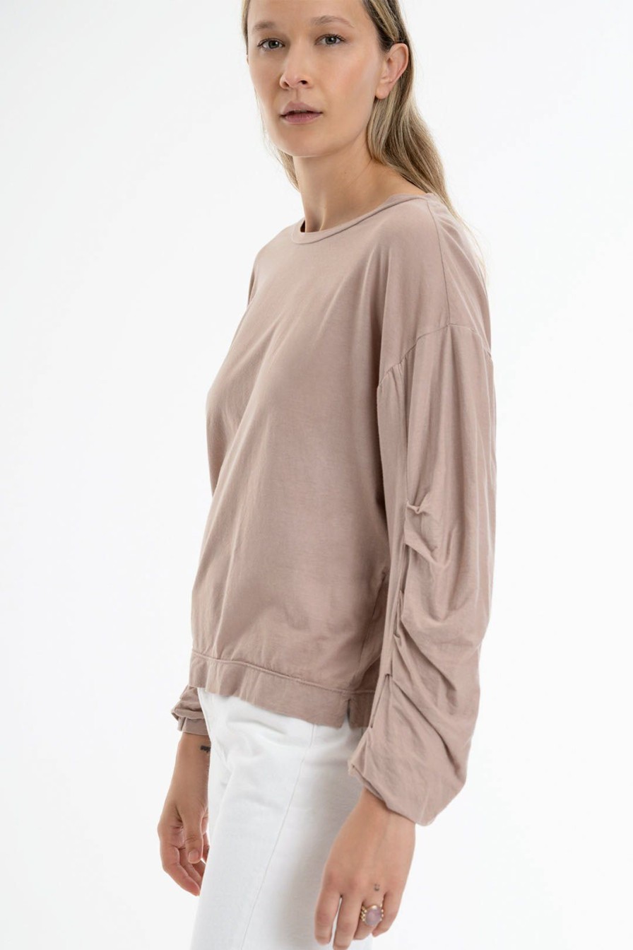 Women Burning Torch Tees | P.C.H. Rouched Sleeve Shirt, Dune