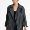 Women Burning Torch Outerwear | Washed Leather Micro Trench, Vintage Black