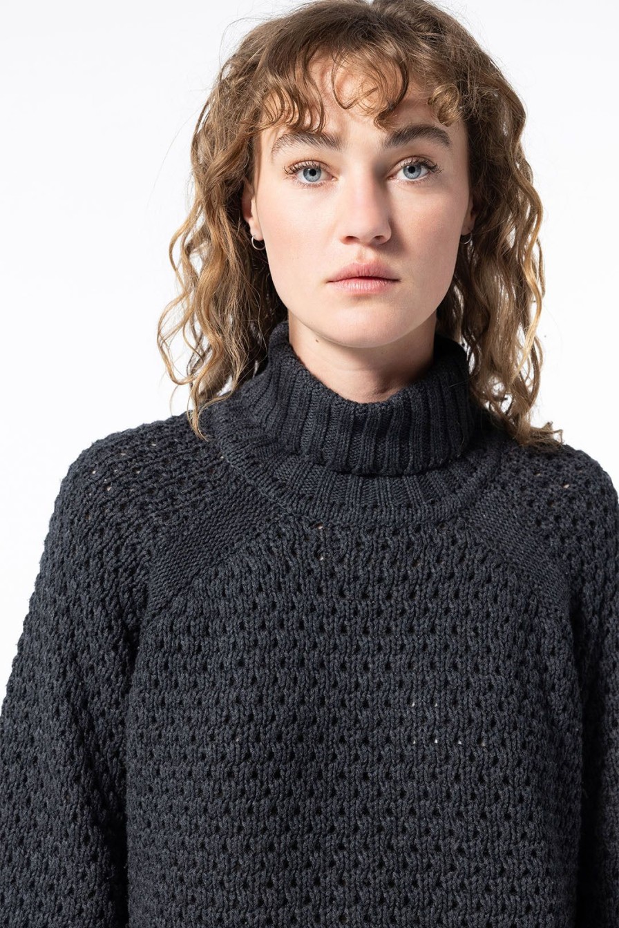 Women Burning Torch Cashmere & Knits | Honeycomb Cropped Turtleneck Sweater, Charcoal