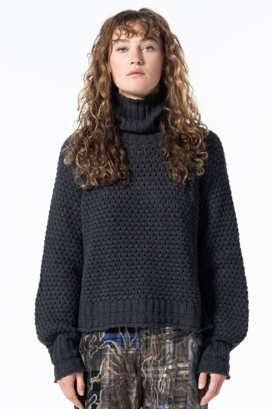 Women Burning Torch Cashmere & Knits | Honeycomb Cropped Turtleneck Sweater, Charcoal