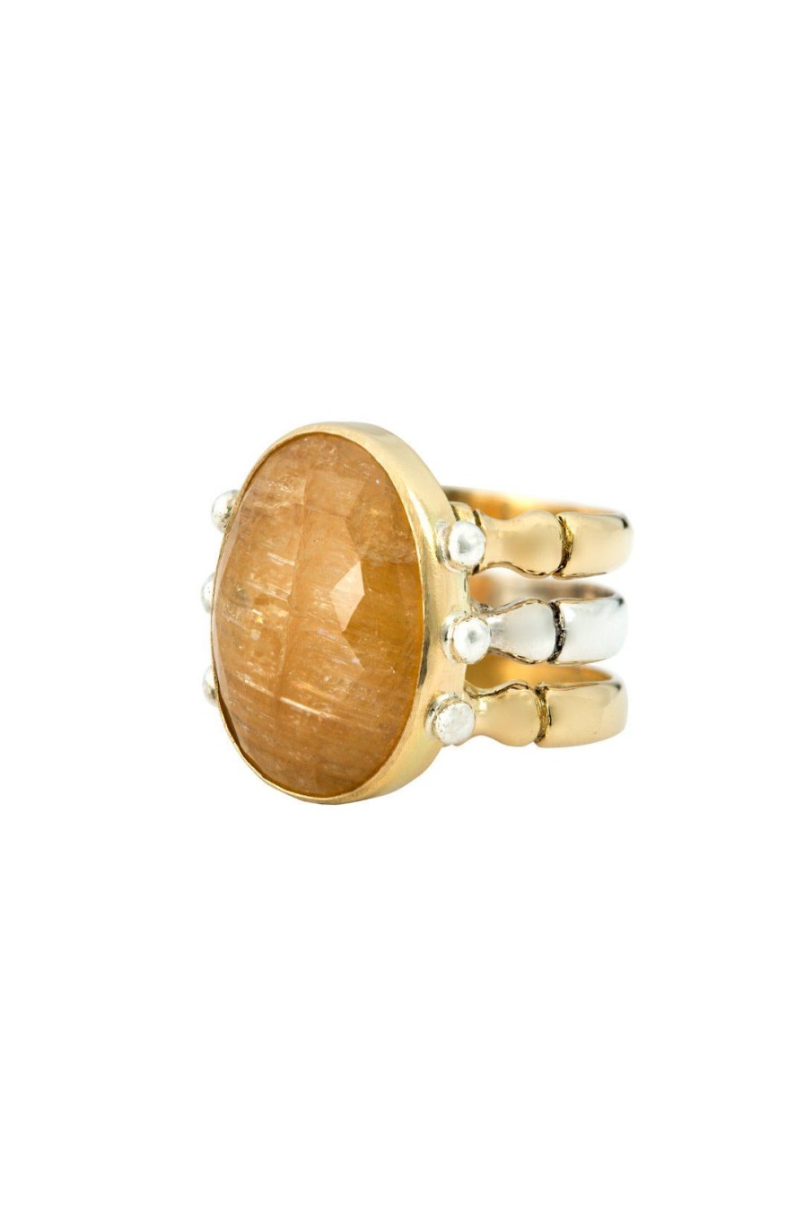 Women Burning Torch Rings | Triad Ring 18Kt Gold Sapphire Honey