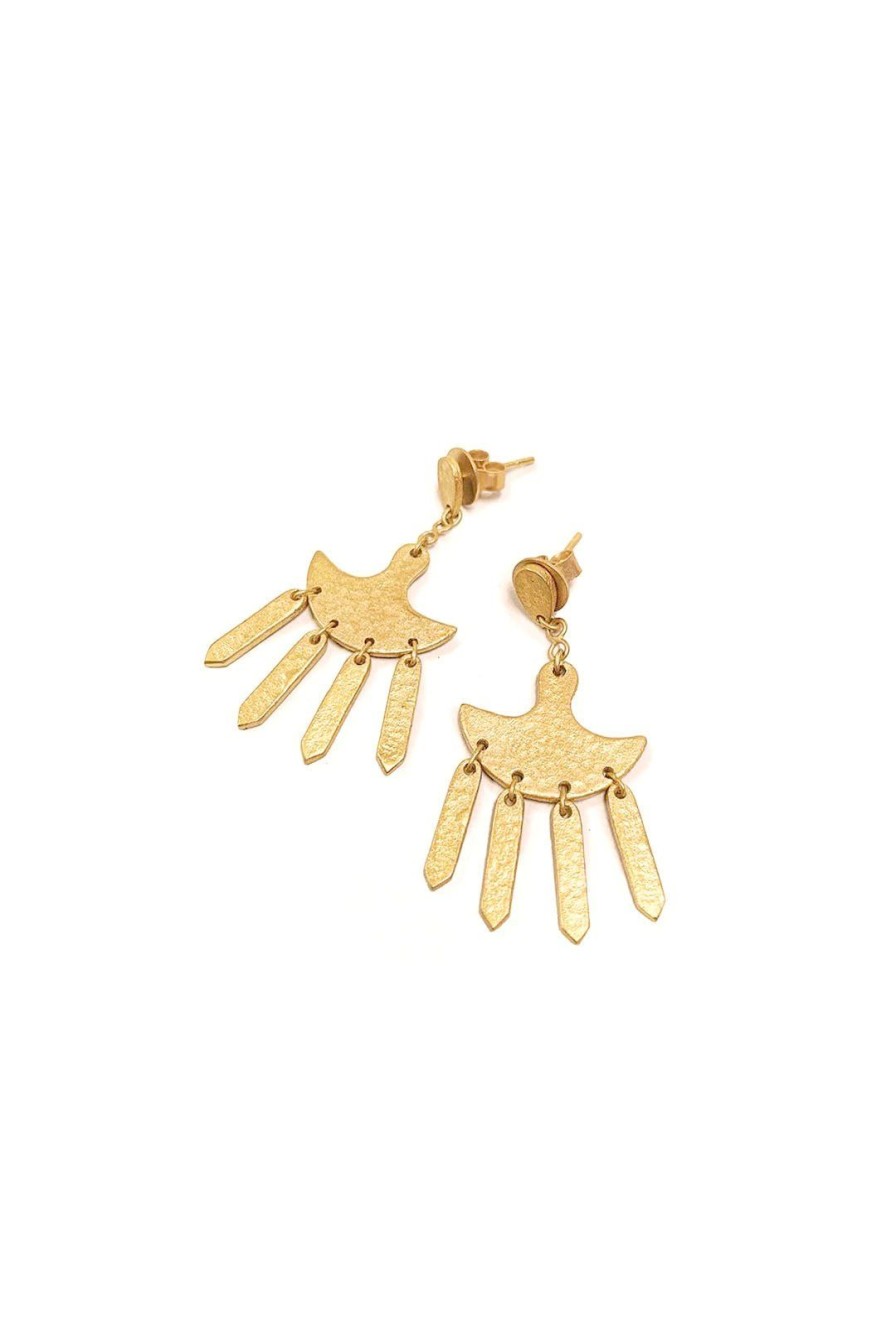 Women Burning Torch Earrings | Cleopatra Gold Fringe Drop Earrings Yellow Gold