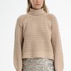 Women Burning Torch Cashmere & Knits | Honeycomb Cropped Turtleneck Sweater, Powder