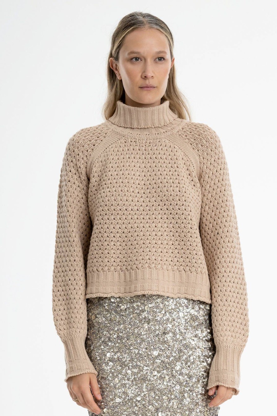 Women Burning Torch Cashmere & Knits | Honeycomb Cropped Turtleneck Sweater, Powder