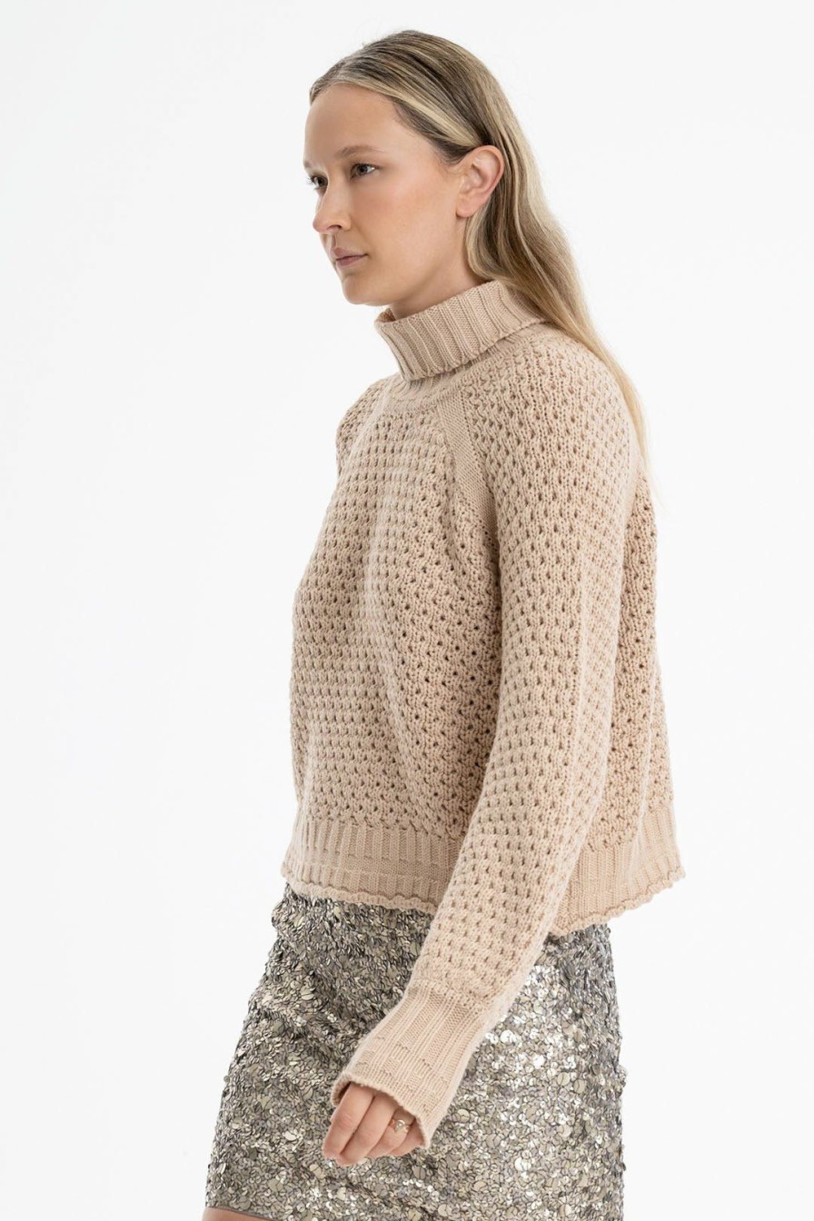 Women Burning Torch Cashmere & Knits | Honeycomb Cropped Turtleneck Sweater, Powder