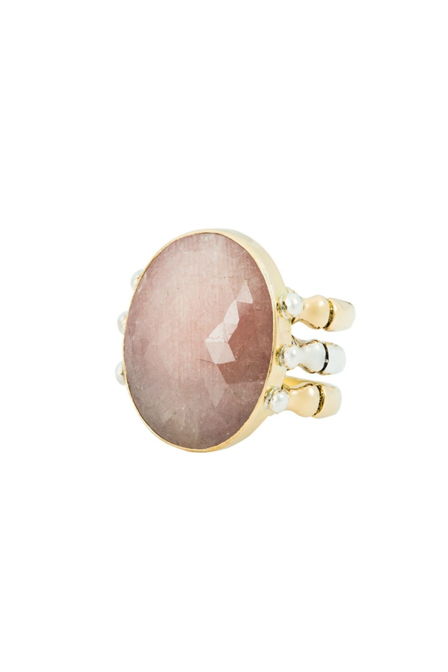 Women Burning Torch Rings | Triad Ring 18Kt Gold Sapphire Blush