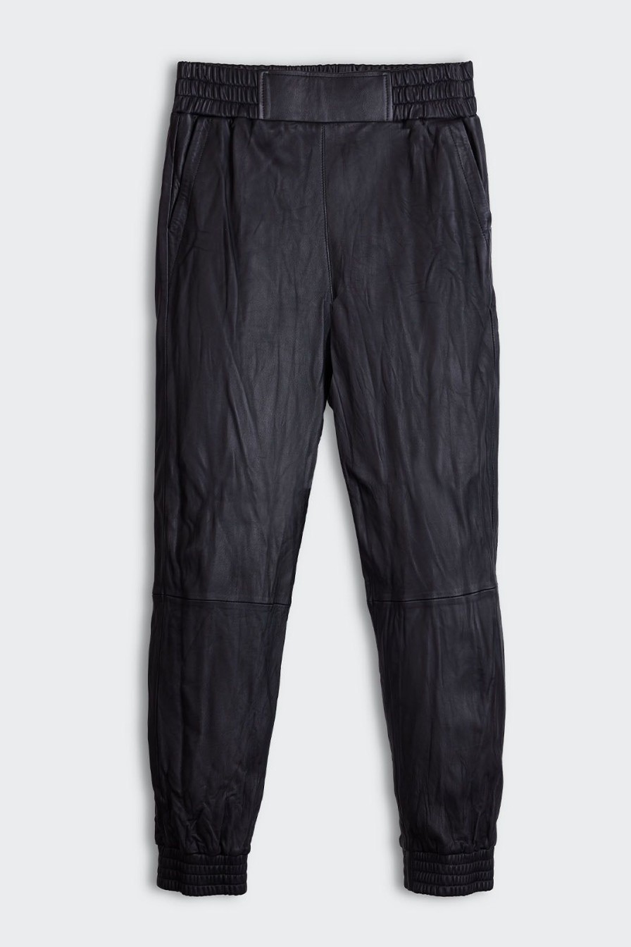 Women Burning Torch Leather | Leather Jogger Pant, Black