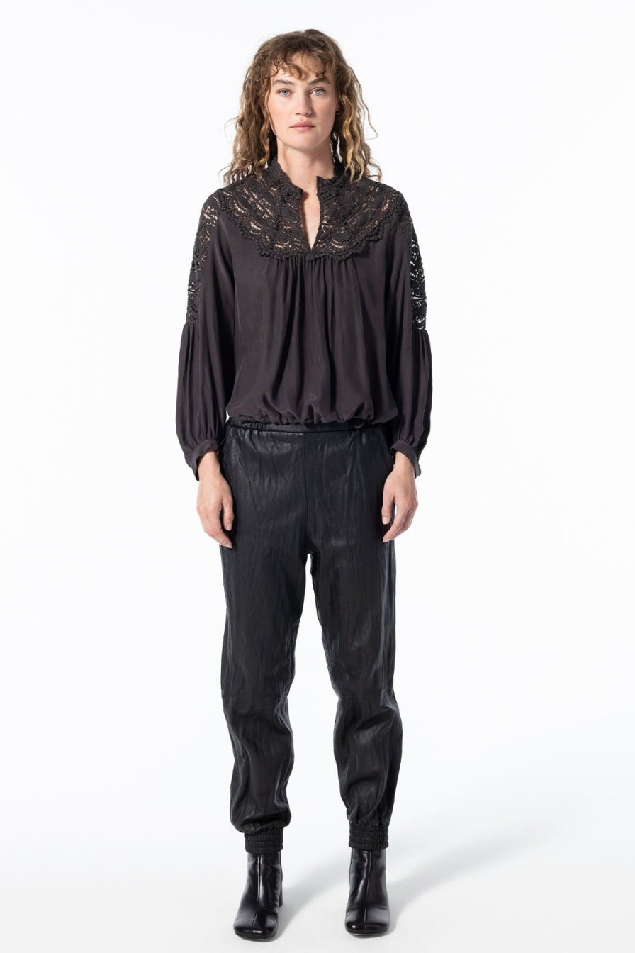 Women Burning Torch Leather | Leather Jogger Pant, Black