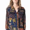 Women Burning Torch Tops | Cosmos Button Down Shirt, Multi