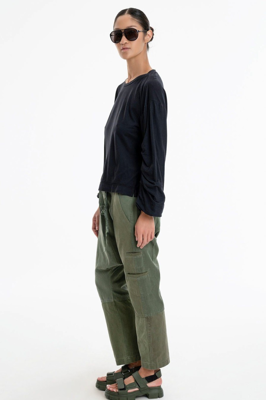 Women Burning Torch Upcycled | Love Not War Drop Crotch Pant, Army