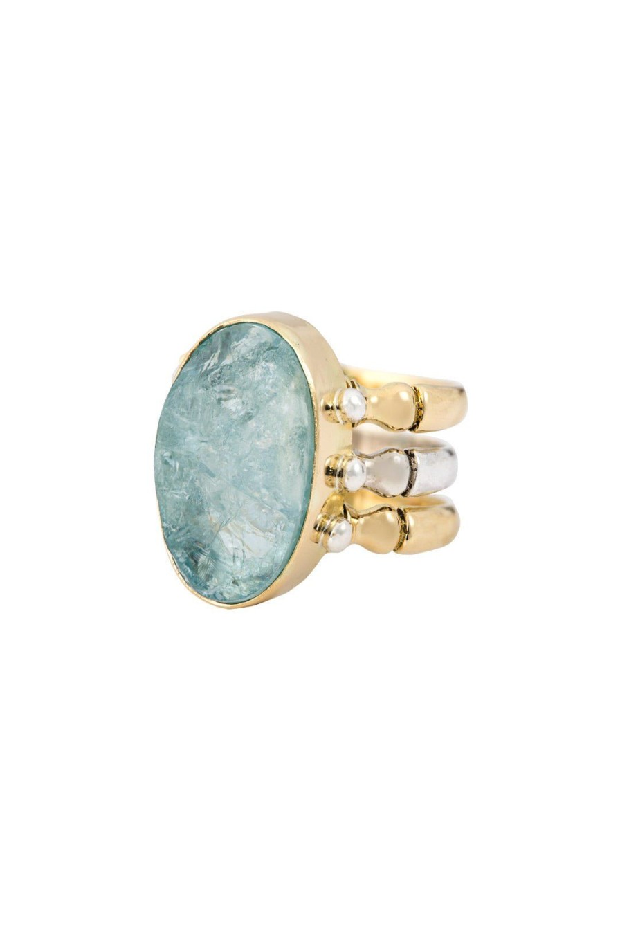 Women Burning Torch Rings | Triad Ring 18Kt Gold Aquamarine