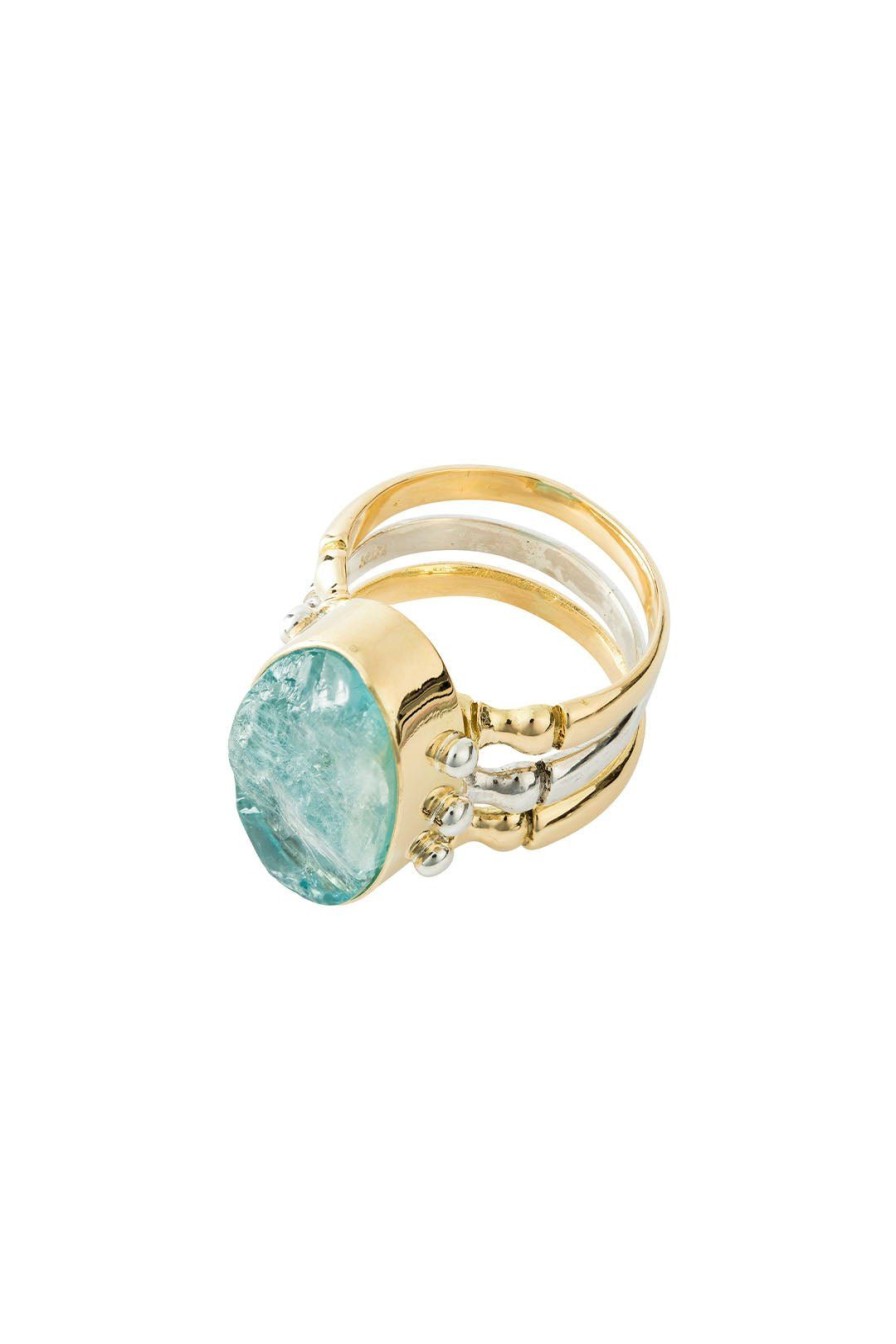 Women Burning Torch Rings | Triad Ring 18Kt Gold Aquamarine