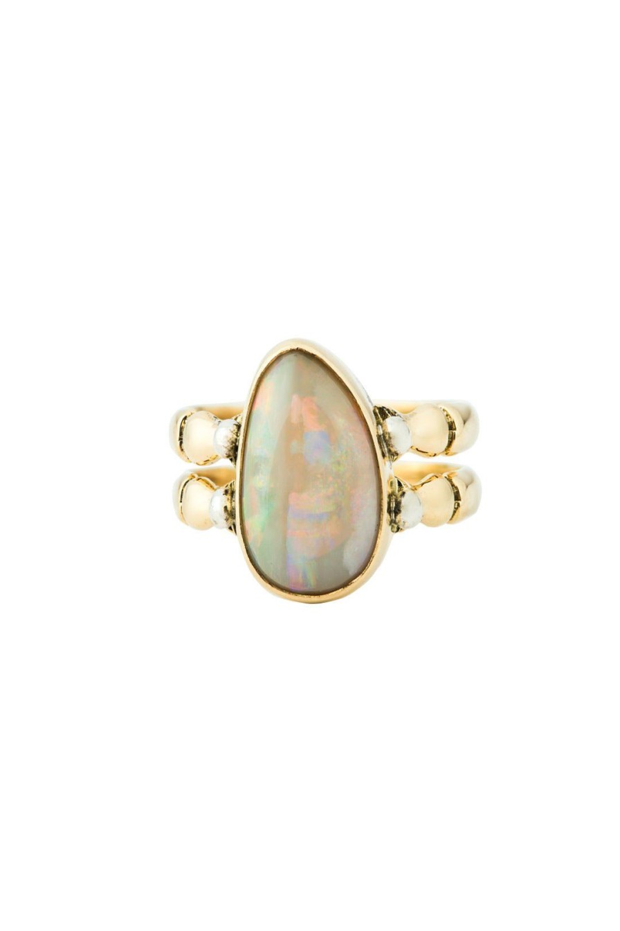 Women Burning Torch Rings | Triad Ring 18Kt Gold Opal