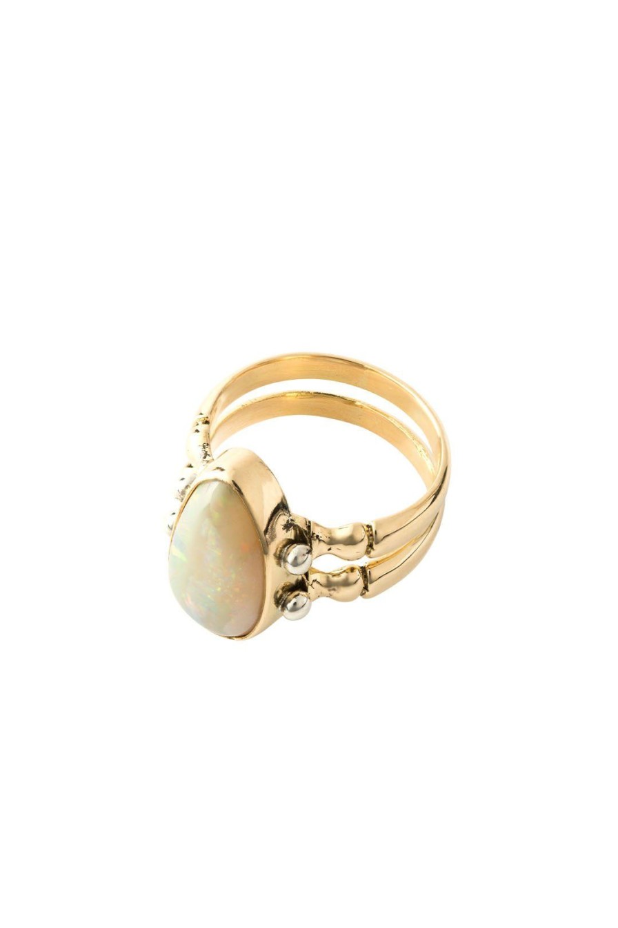 Women Burning Torch Rings | Triad Ring 18Kt Gold Opal