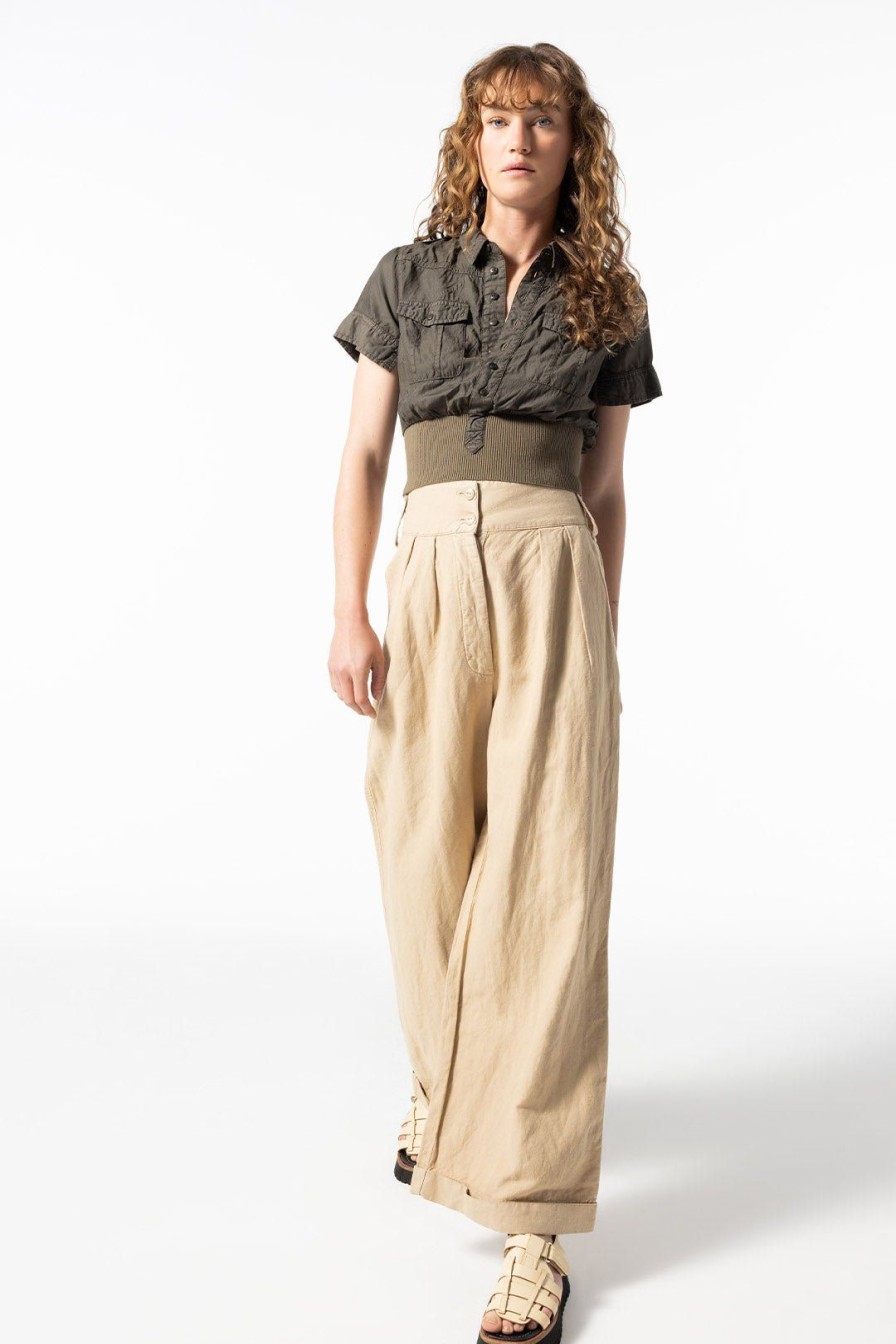 Women Burning Torch Bottoms | Utility High Waisted Wide Leg Pant, Khaki