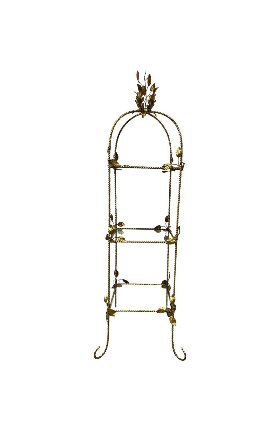 Home Burning Torch | 1960S Gold Iron Etagere With Glass Shelves