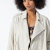 Women Burning Torch Outerwear | Washed Leather Micro Trench, Pearl